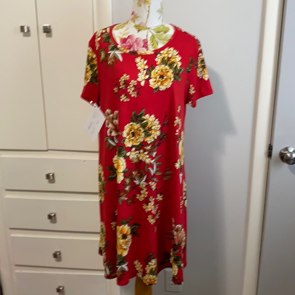 Red floral print pull over dress